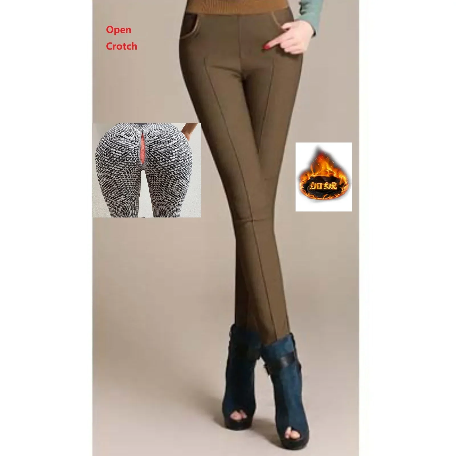 

Open Crotch Autumn and Winter Fleece-Lined Thick Leggings Women's Outer Wear Slim Fit Slimming Tappered Pencil Pants Korean