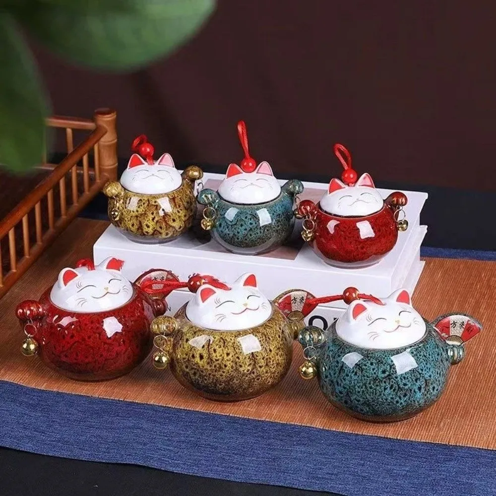 Lucky Cat Ceramic Tea Canister Cartoon Blessing Tea Sealed Jar Moisture Resistant Tea Cans Desktop Decoration