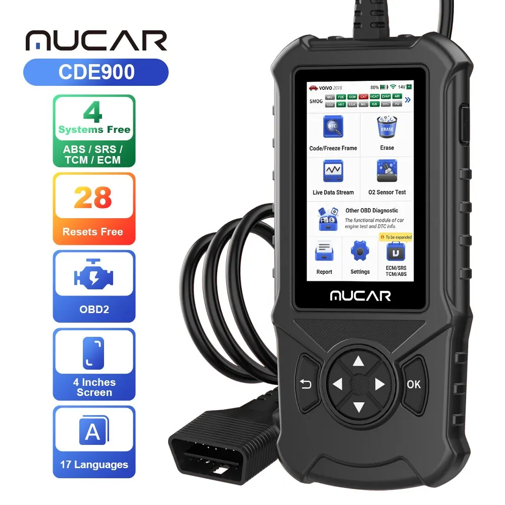 

MUCAR CDE900 OBD2 Auto Scanner diagnostic tools with ABS SRS TCM Engine 4 System 28 reset scan tool Code Reader lifetime free