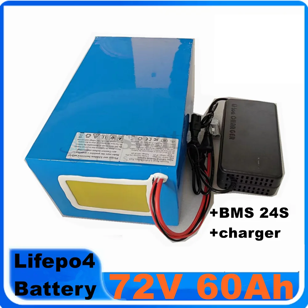 lithium 72V 60Ah lifepo4 battery pack BMS 24S 76.8V deep cycle  for 5000W 3500W bike scooter Motorcycle