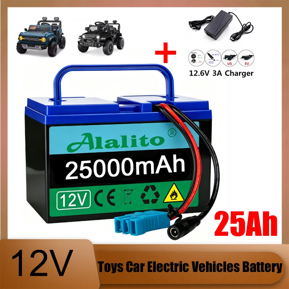 Batería de repuesto de litio de 12V 25Ah compatible con Peg-Perego, cargador incluido para juguetes montables John Deere Gator de 12V