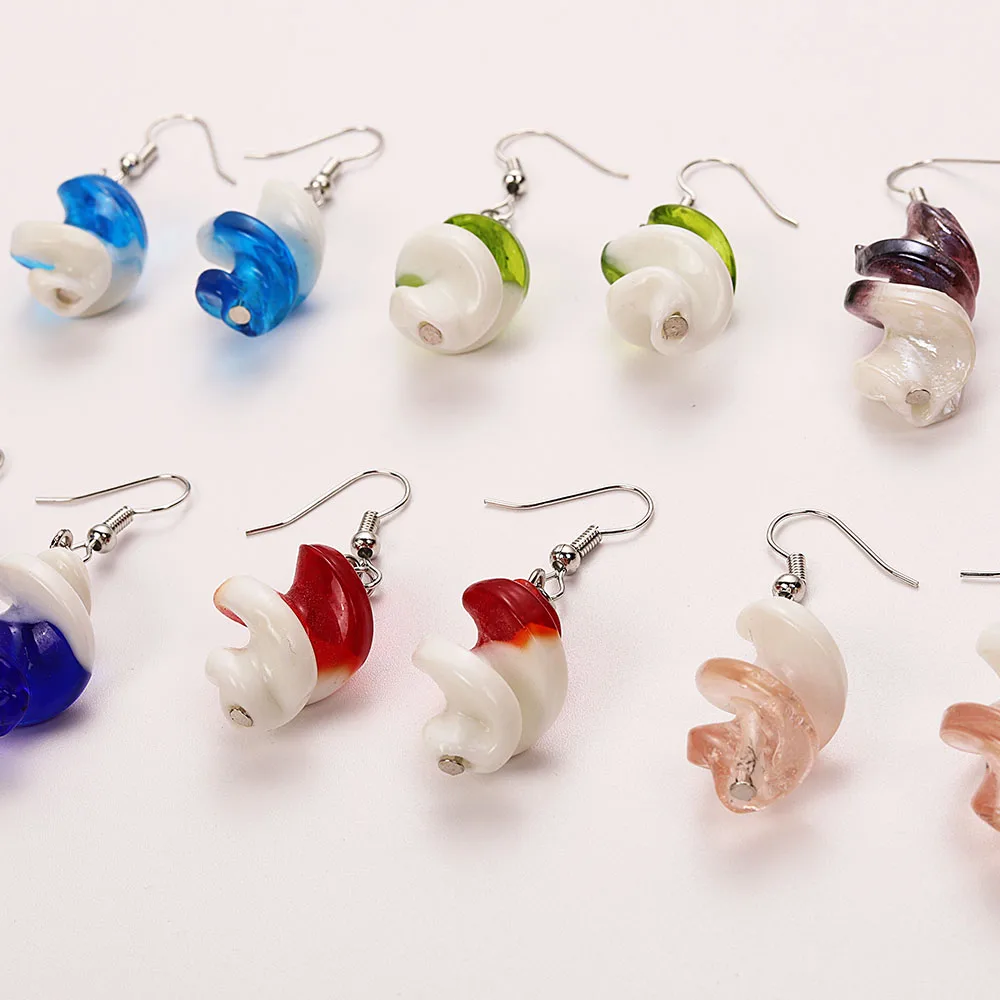 QianBei Wholesale Fashion 6Pairs Handmade Murano Lampwork Glass Mix Color Women\'s Round Earrings Female Jewelry