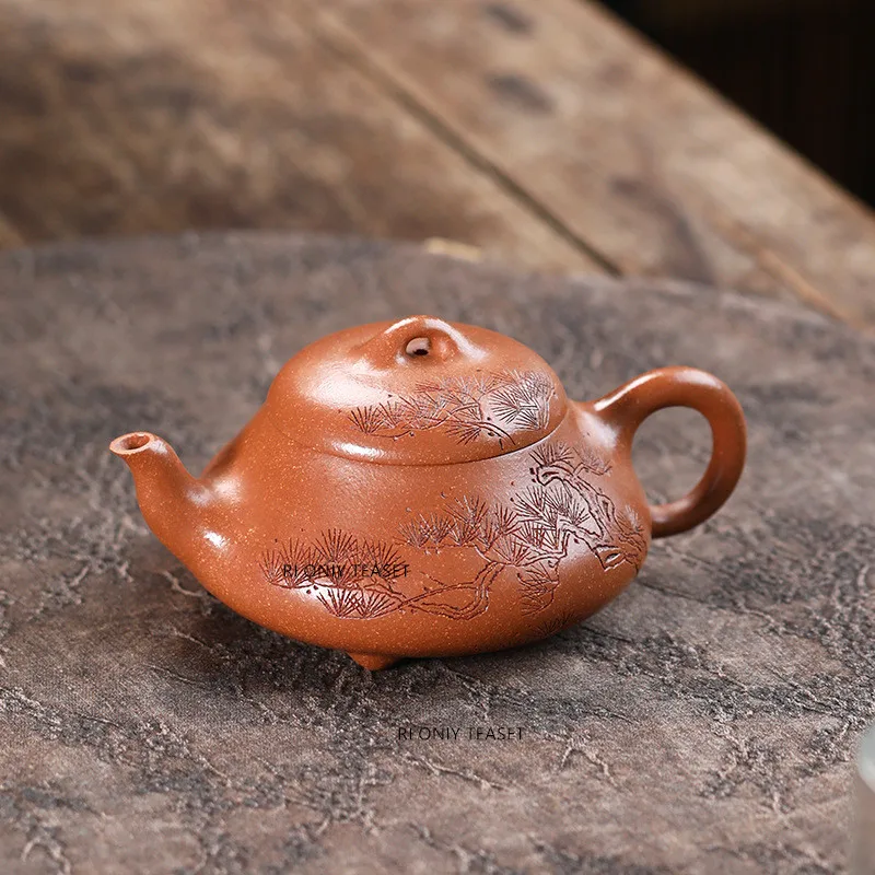 220ml Chinese Yixing Purple Clay Stone Scoop Teapots Beauty Tea Infuser Kettle Hand-carved Pine Tree Tea Pot Zisha Tea Set