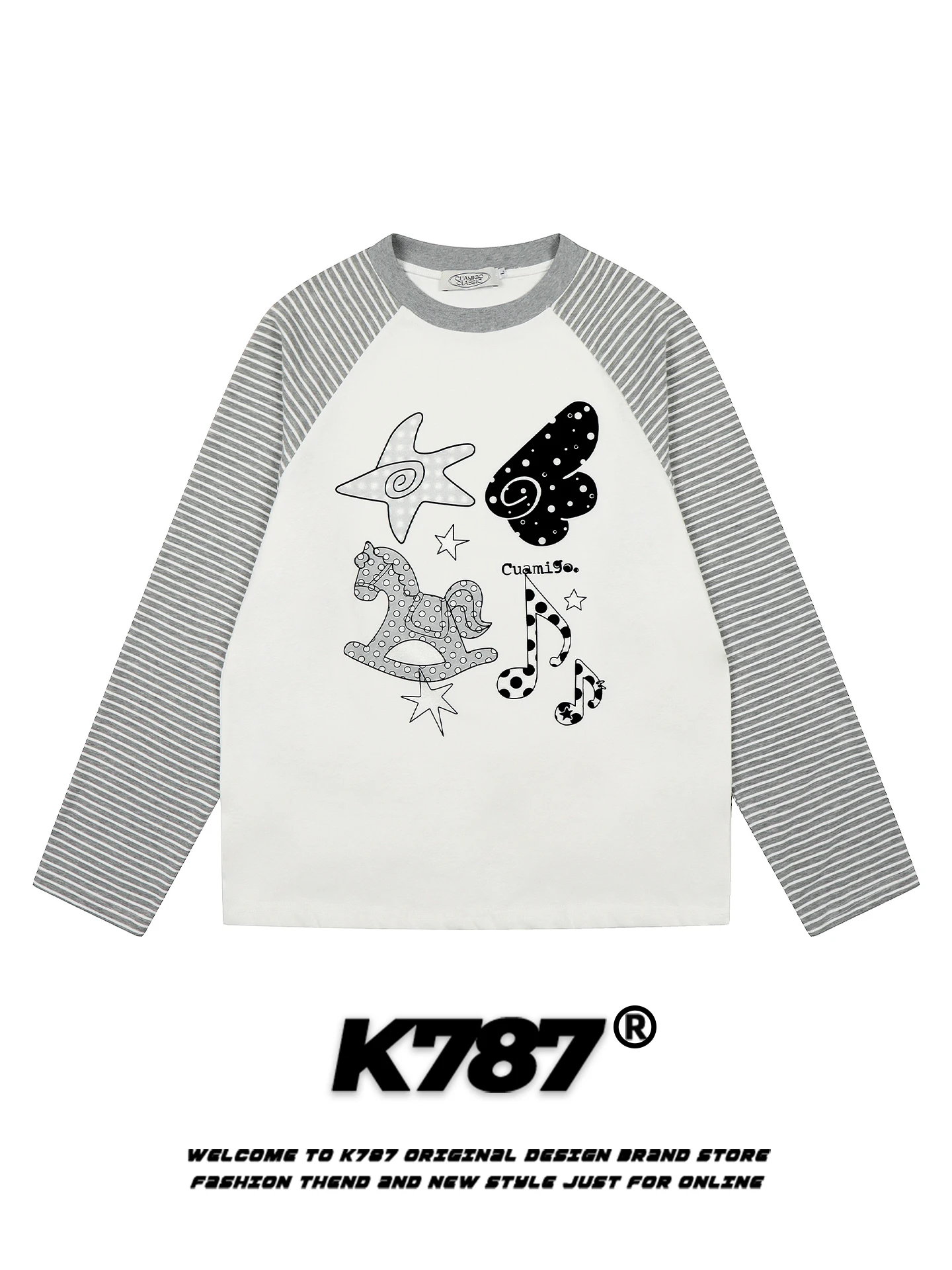 

Женская футболка K787 в американском ретро-стиле с полосками, длинным рукавом, весна 2026, в стиле Y2K, базовый топ для создания непринужденного образа, с эффектом омоложения