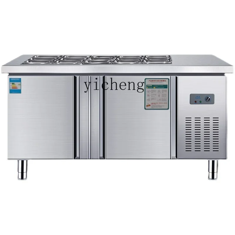 

full set of refrigerated salad Taiwanese slotted pizza workbench refrigerator fruit fishing display cabinet
