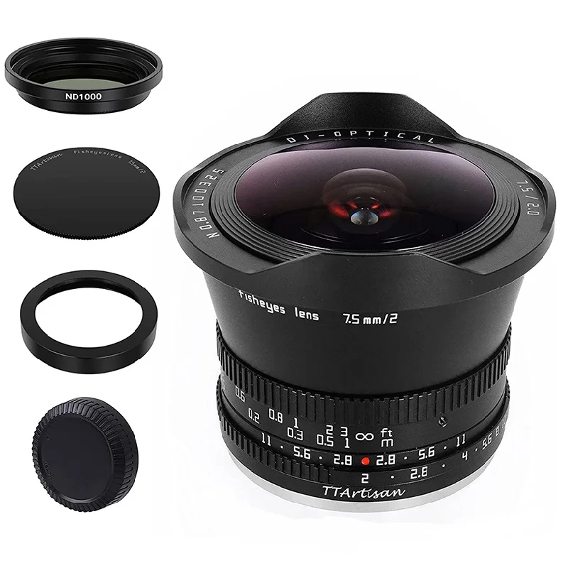 TTArtisan 7.5mm F2.0 APS-C Large Aperture Fish Eye Lens with ND Filter Compatible with E/X/M/M43/L/Z/R-Mount Camera