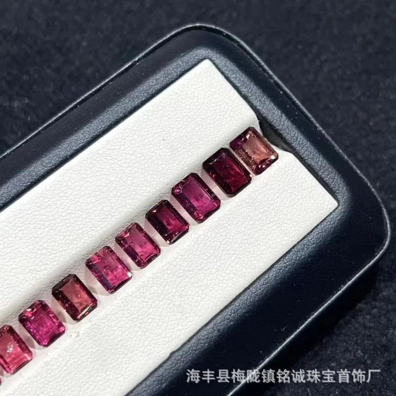 Natural Tourmaline Ring Gem Stone Sugar Cube Diy Inlaid Hand-Knitted Rope