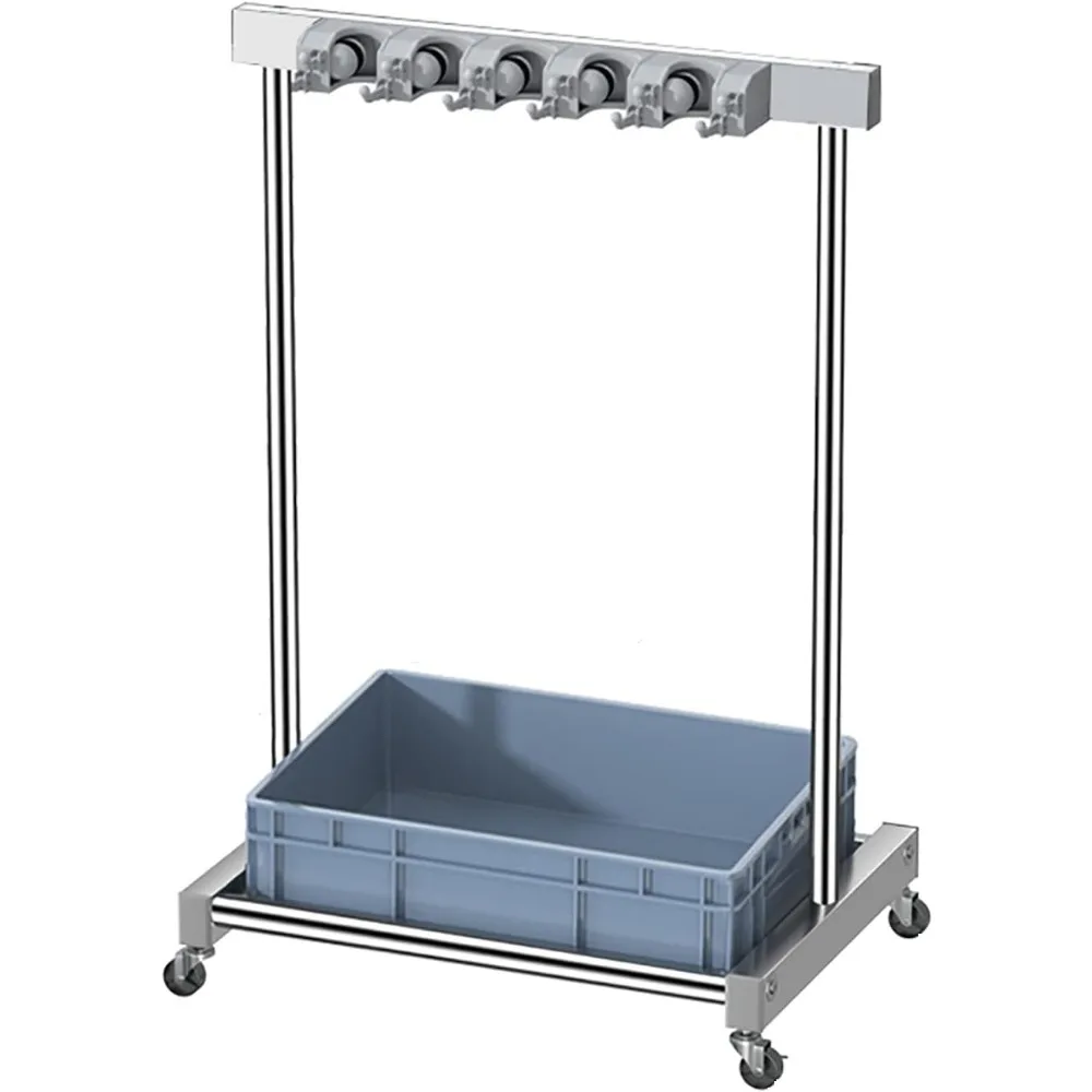 

Freestanding Utility Rack for Brooms and Mops, Mobile Cleaning Cart with Storage and Mop Drain