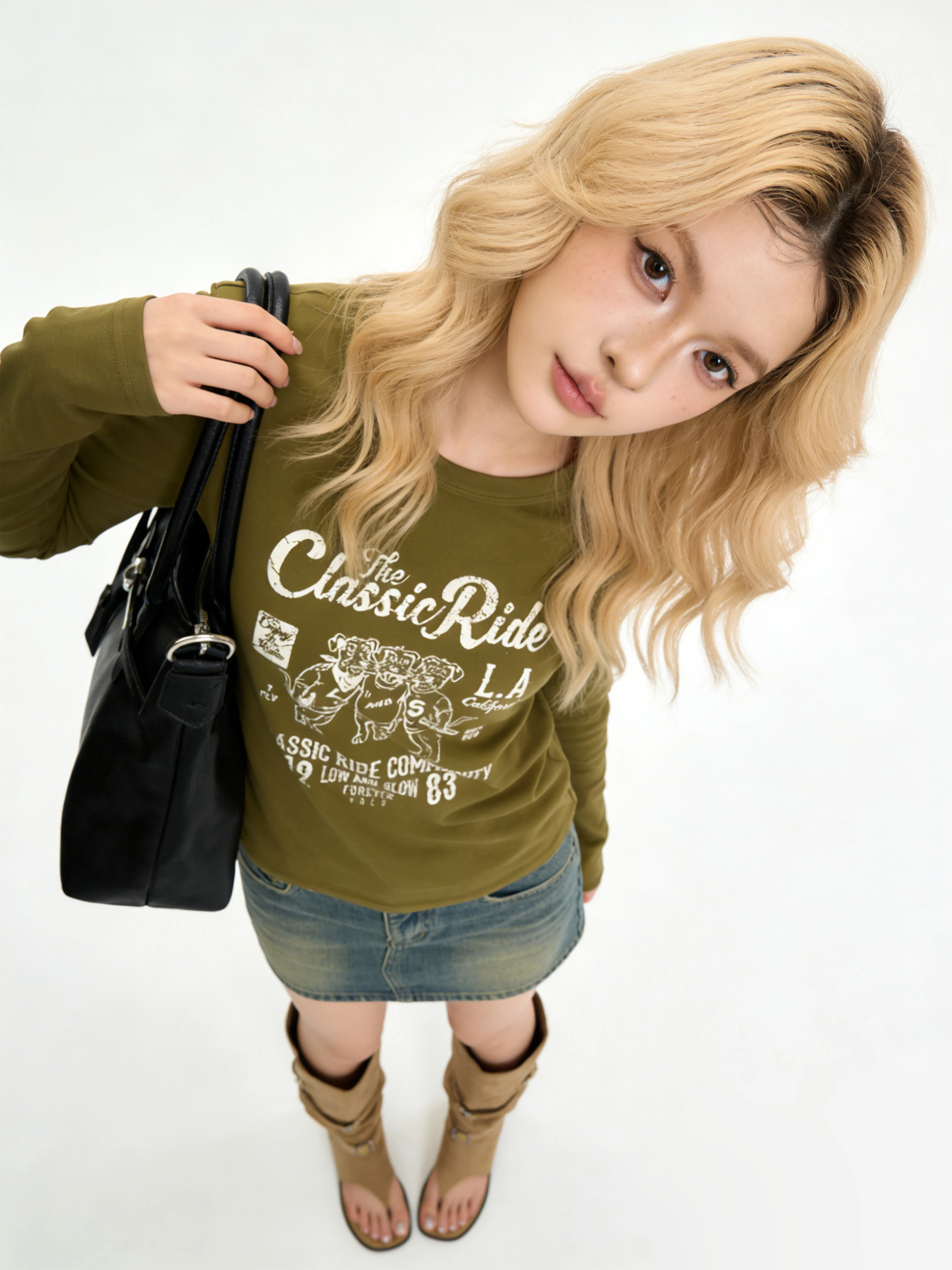 

Retro American Cartoon Print Long Sleeve T-Shirt Women Slim Fit Fashionable Versatile Small Ball Style Cotton Polyester Blend