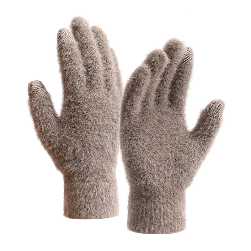 Winter Warm Plush Gloves Women Men Solid Color Imitation Mink Fur Fluffy Five Finger Touchscreen Gloves Outdoor Cycling Glove image 3