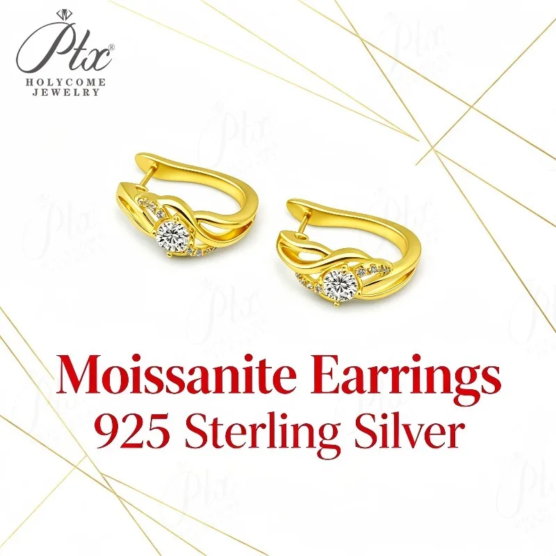 Moissanite Stud Earrings Round Cut D VVS1 White Yellow Gold Plated 925 Silver Fine Workmanship GRA Certified Daily Wear