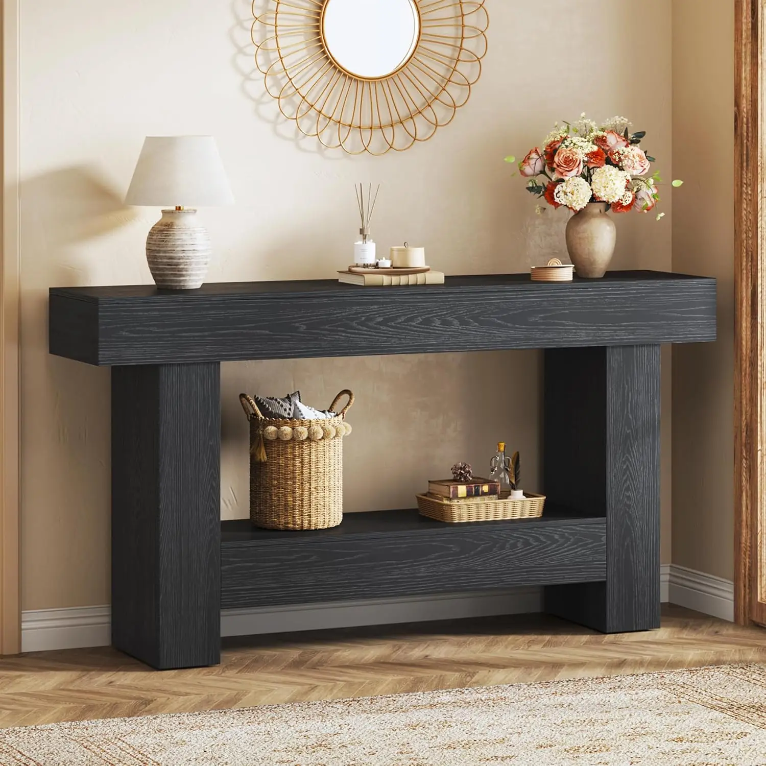 

63 Inches Long Console Table, Sofa Table with Storage Behind Couch, Entryway Table with Open Storage, Farmhouse, Customized