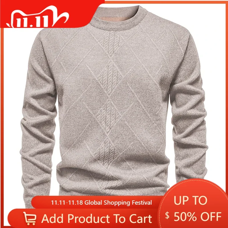 New Autumn Men O-neck Knitted Sweaters Casual Pullovers Good Quality Male Outwear Fleece Thicker Warm Pullovers Men's Clothing 3