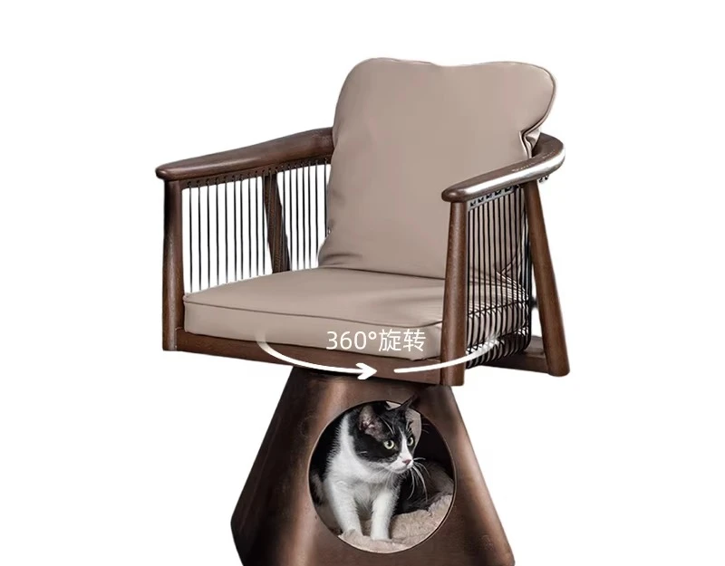 People and pets share rotating solid wood master chair black walnut antique cat stool cat house tree hole