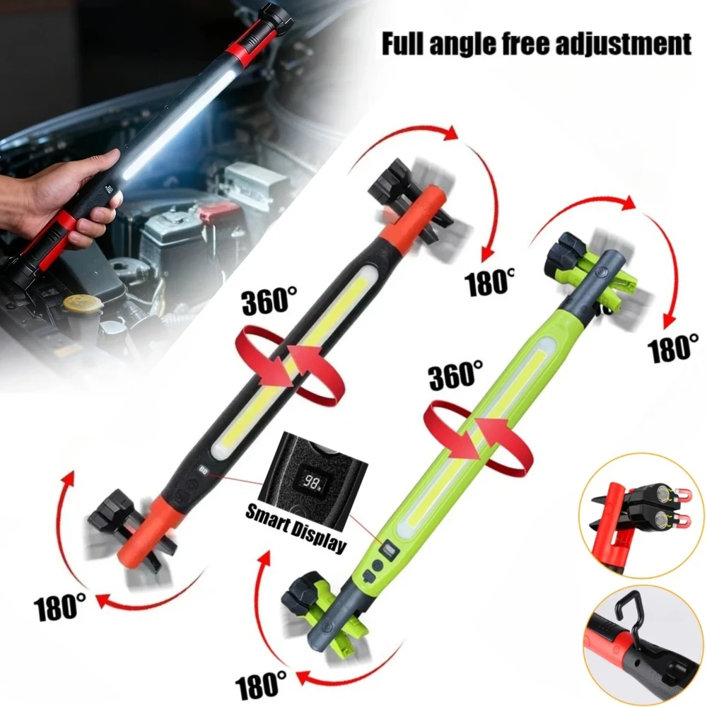 Super Bright Magnetic COB Work Light Rechargeable Underhood LED Flashlight with 360° Swivel Head for Car Repair Outdoor Lighting