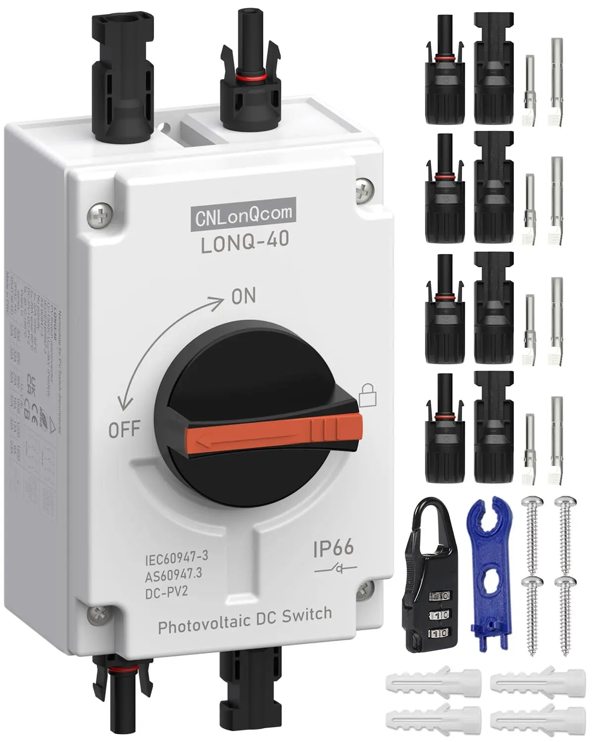 Premium   32A DC1500V Solar PV Disconnect Switch, IP66 Waterproof 1In1Out Isolator for Rooftop Solar RV Boat