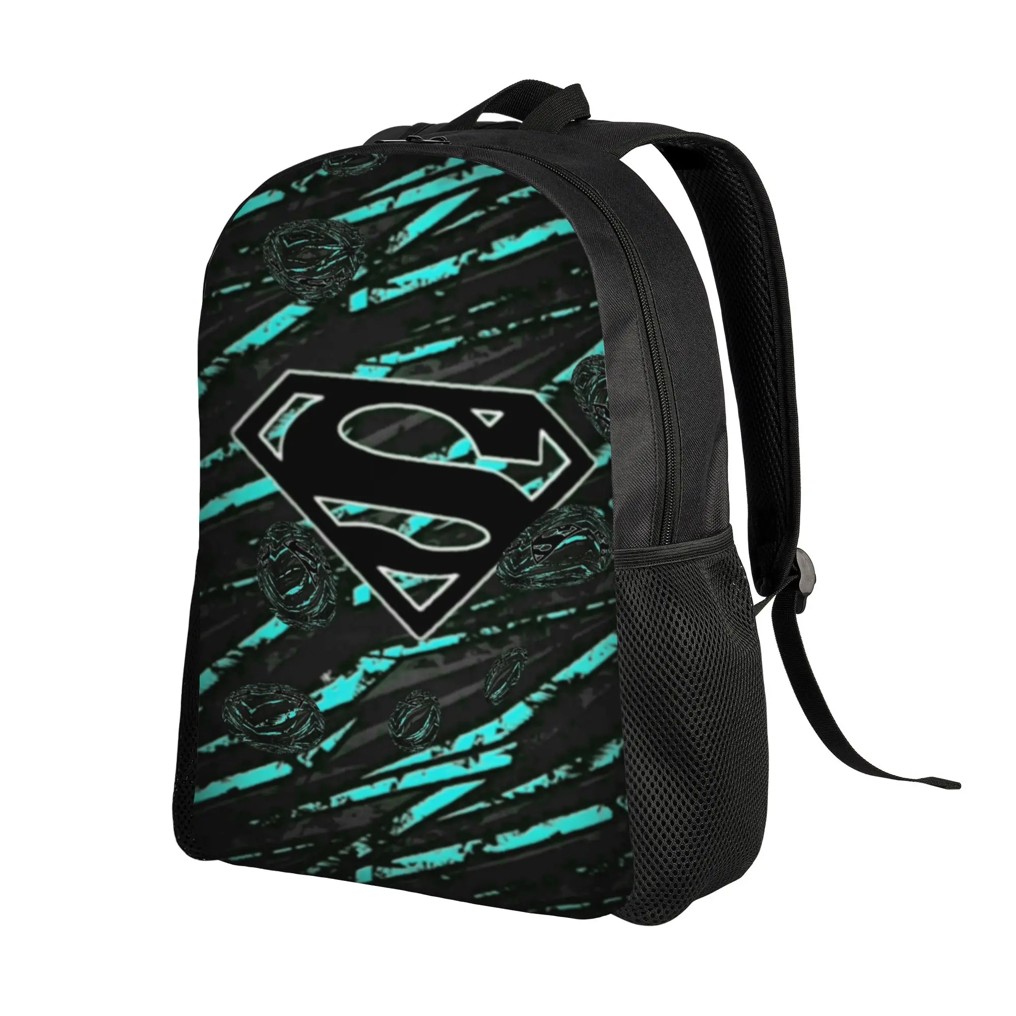 Back to school season Teal Scratch Black Superman Symbol Backpack  For Women Multi-Function Backpack