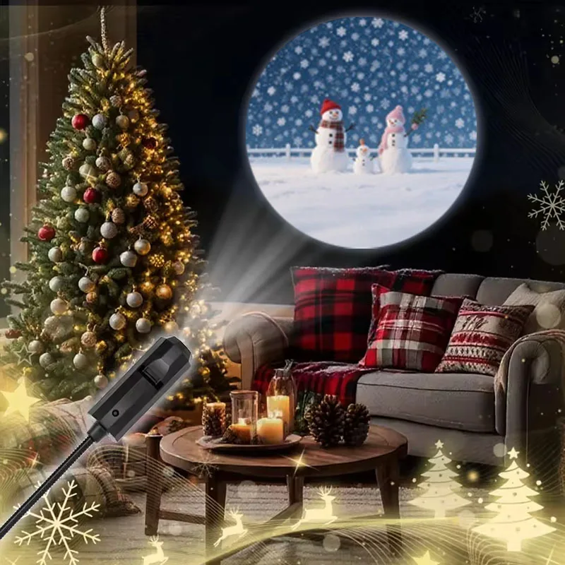 Christmas Night Light Projector 360° Rotate Snowflake Projector Lamp USB Plug Switchable Pattern Design for Gift Ceiling Decor