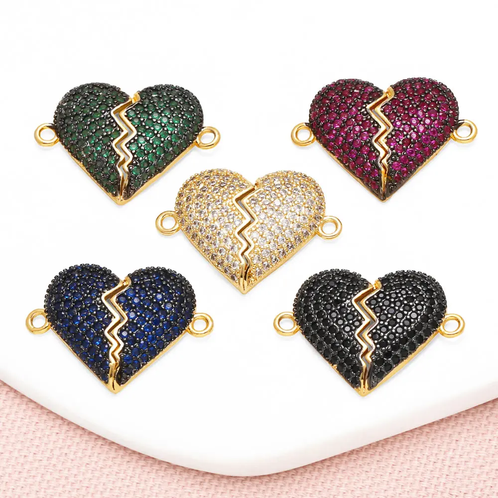 OCESRIO Multicolor Crystal Broken Heart Charms for Bracelet Copper Gold Plated Handmade DIY Jewelry Making Supplies chma381