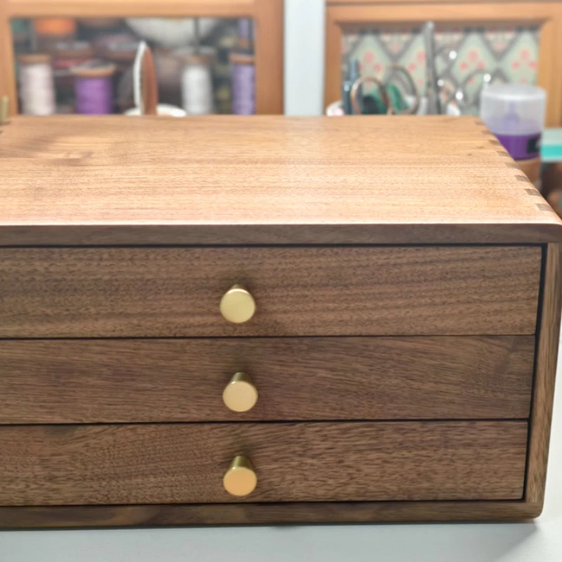 

Black Walnut Solid Wood Pen Storage Box, Luxury Pen Display Case, Desktop Organizer Drawer, Office Stationery Storage