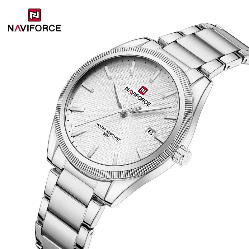 NAVIFORCE Men's Fashion Watch Luxury Business Quartz Wristwatch Stainless Steel Strap Waterproof Luminous Clock with Calendar