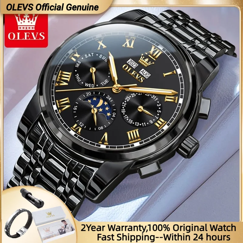 

OLEVS 6692, лучшие люксовые брендовые мужские часы, классические часы с фазой Луны, водонепроницаемый ремешок из нержавеющей стали, часы с кодом времени
