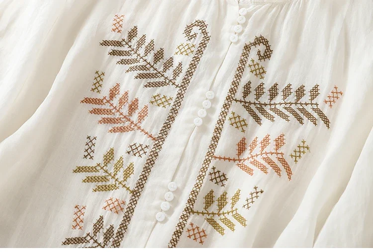 Chinese stijl damesblouse vintage borduurwerk shirts mode losse zomer katoen linnen kleding korte mouw dames tops