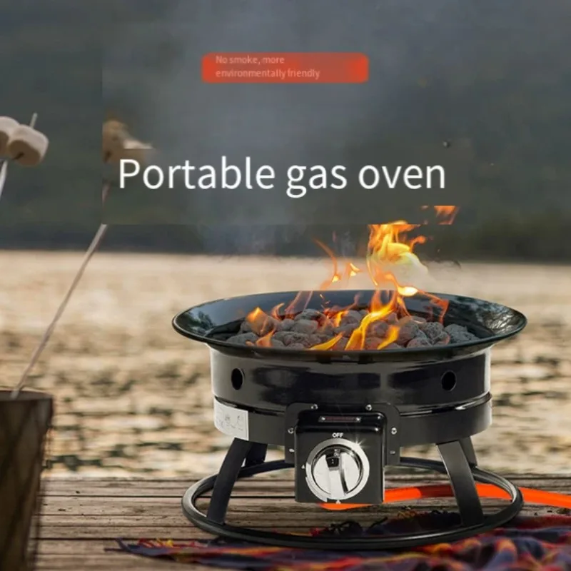 Outdoor craftsman gas fire stove for home courtyard and camping tent heating, liquefied gas outdoor smokeless campfire stove