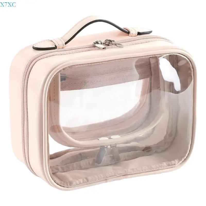 

X7XC Clear Double Layer Cosmetic Bag Waterproof Travel Toiletry for Ladies
