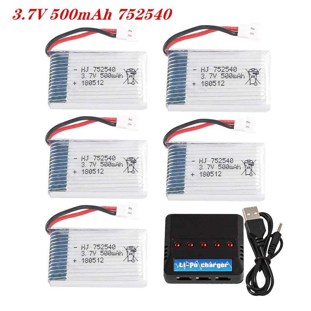 Batería Lipo de 3,7 V, 500mAh, 752540 con cargador para Syma X5C, X5SW, M68, Cheerson, CX-30, H5C, RC Drone, piezas de repuesto, paquetes de baterías de 2-5 piezas