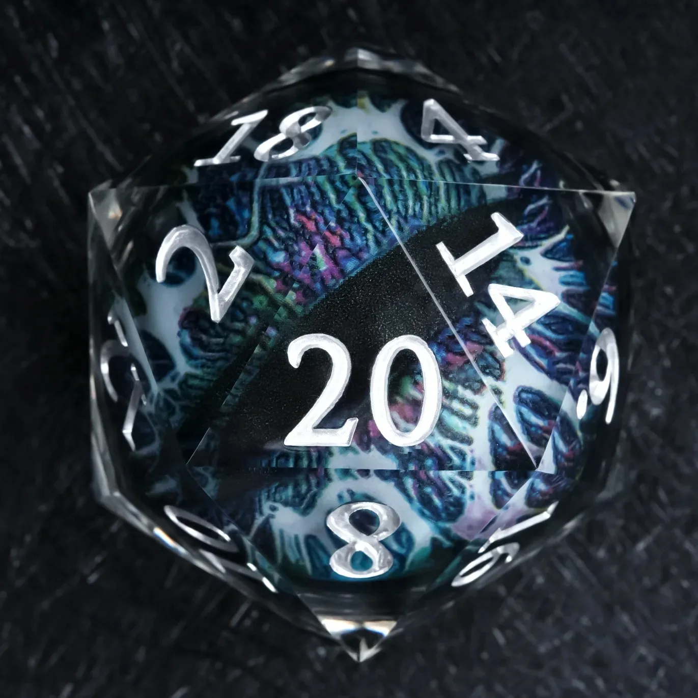 

50mm D20 Colorful Eye Eyeball DND Dice Set Silver Word Sharp Edge Handmade Polyhedral Transparent Resin Dice for Multi-Sided RPG