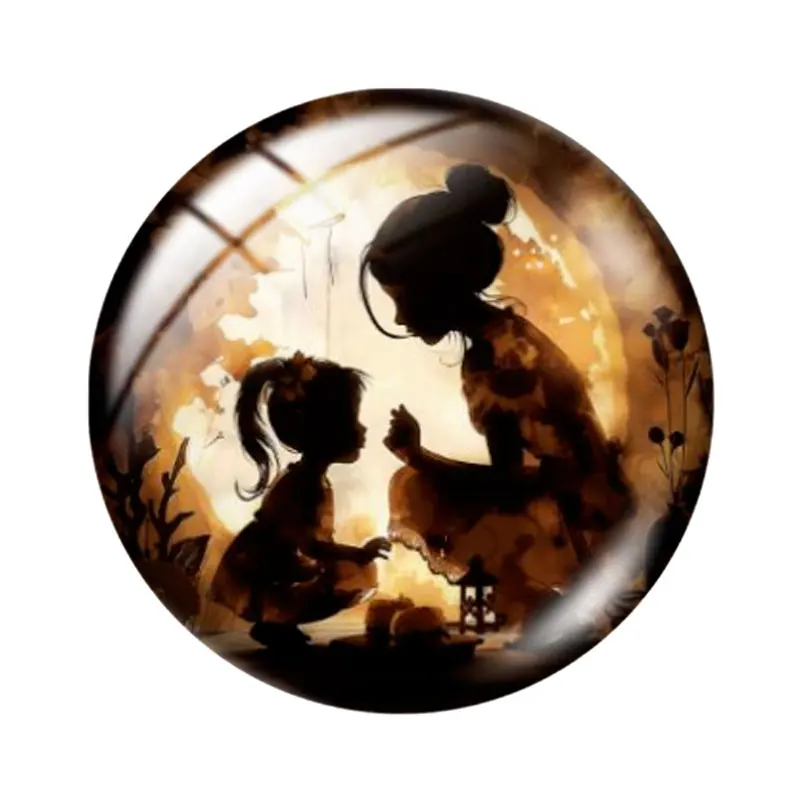 Watercolor Silhouette Mother and Child 10pcs 12mm/18mm/20mm/25mm Round Photo Glass Cabochon Demo Flat Back Making Findings