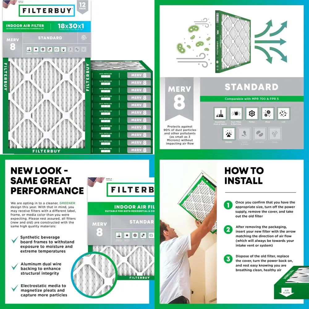 

12-Pack MERV 8 Pleated Air Filters 18x30x1 for HVAC AC Furnace Dust Defense Replacement