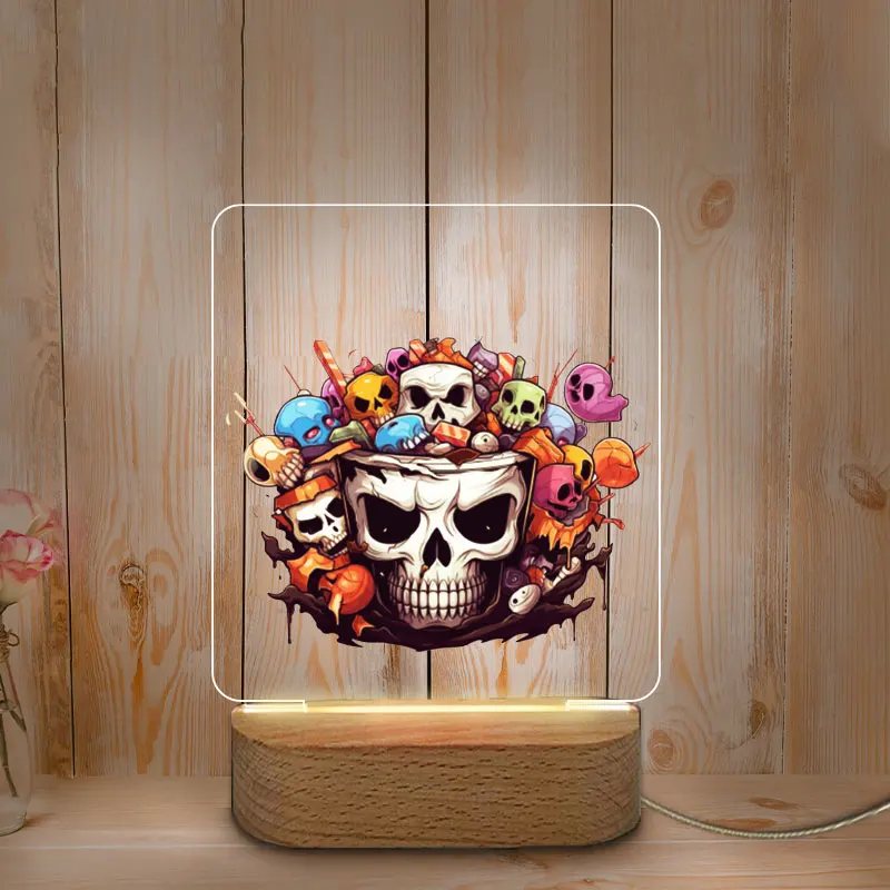 Night Lamp Color Printing USB LED Personalized Night Light for Home Baby Mother Room NightLight Wooden Base Halloween Decoration