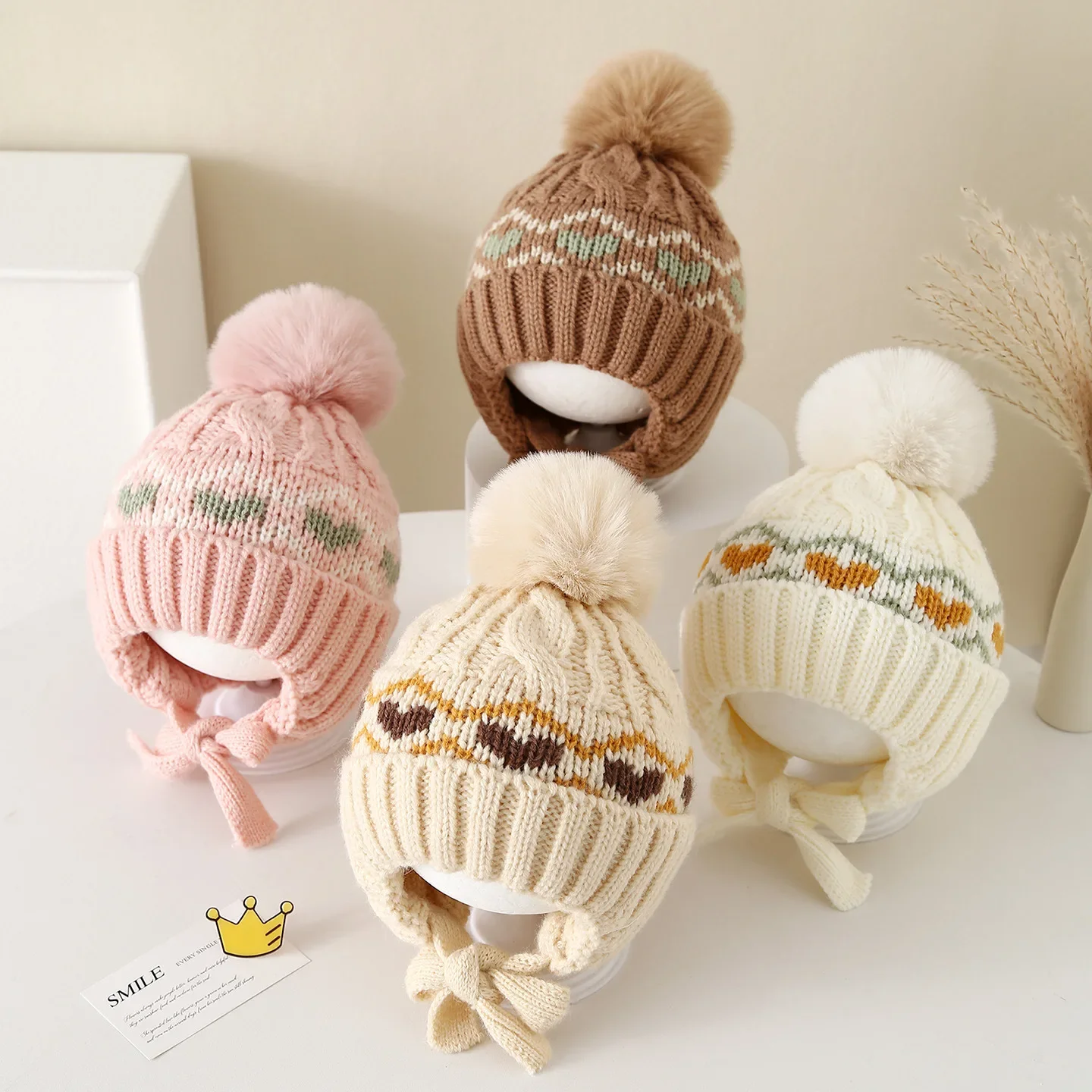 

Children's Hat Winter Baby Ear Protection Thick Knitted Wool Cap Warm Boys Girls Hoodies Autumn Baby Hats