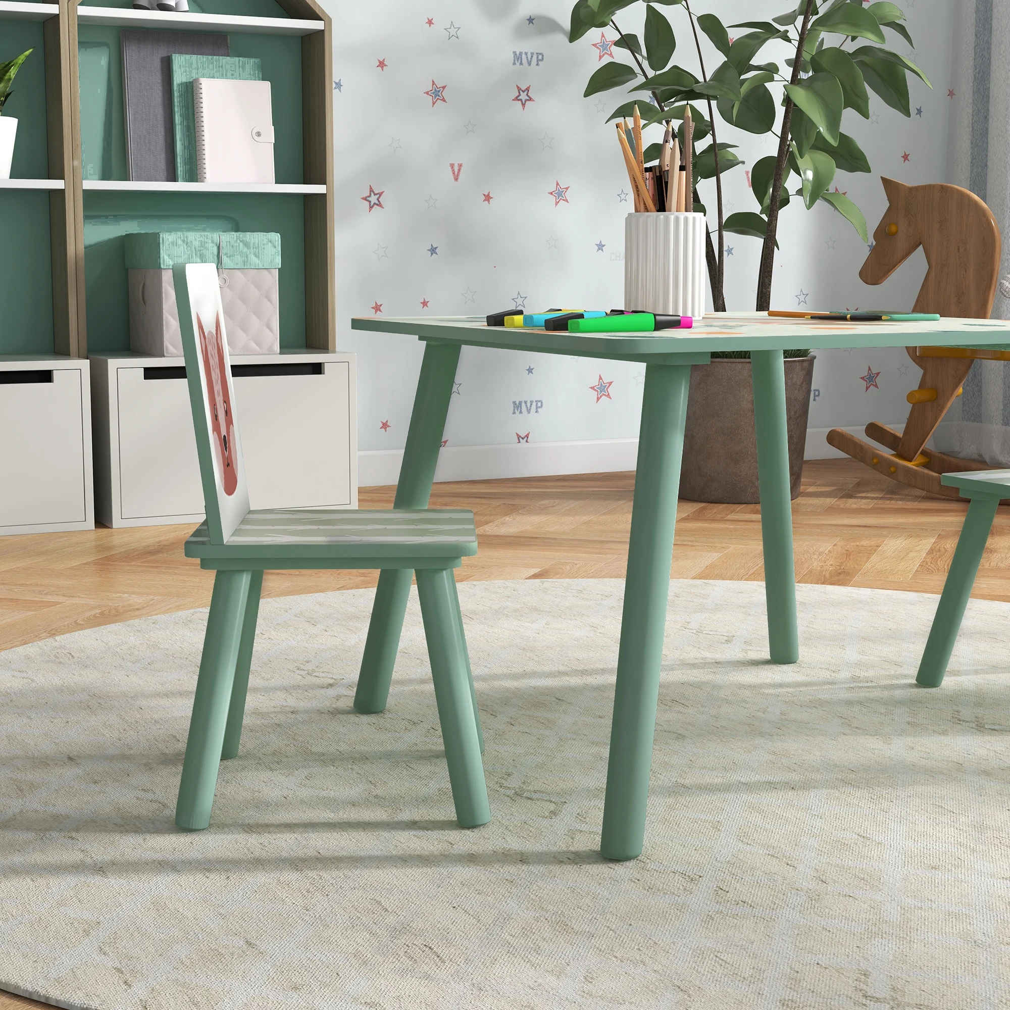 ZONEKIZ Kids Table and Chair Set with 2 Chairs, 3 Piece Toddler Activity Furniture Set for Bedroom, Nursery, Playroom
