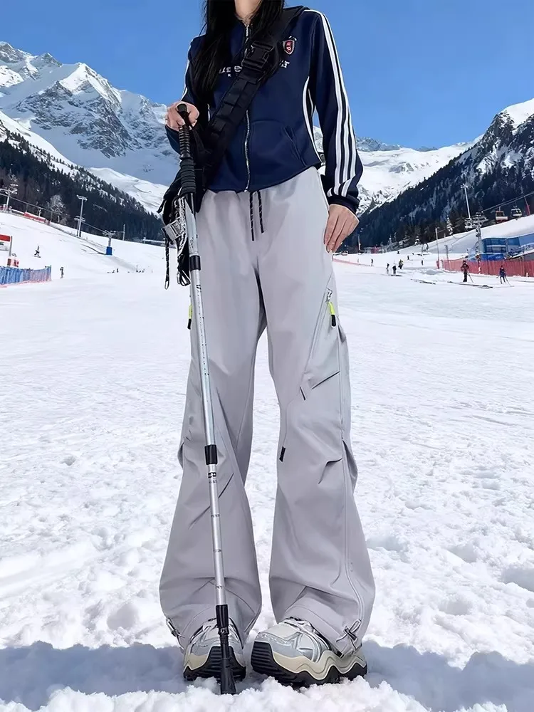 

Зимние лыжные брюки унисекс с флисовой подкладкой, повседневные брюки-карго с множеством карманов, рабочие брюки-парашюты для активного отдыха