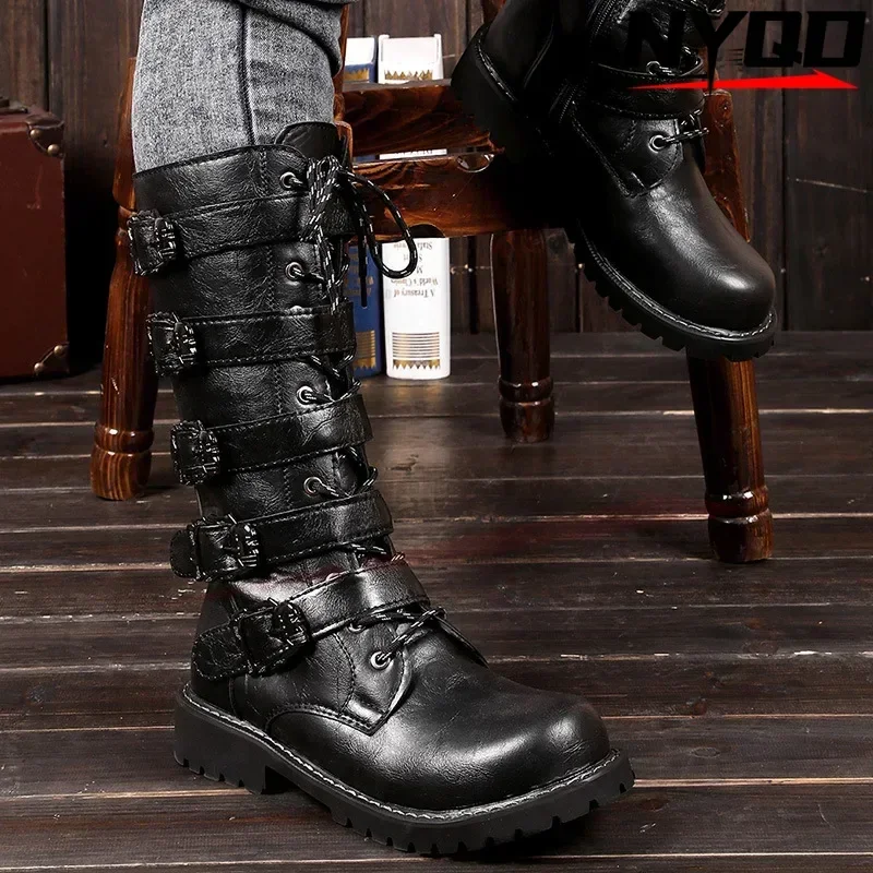 Men's oversized high top boots Korean style trendy boots men's botas para moto motorcycle boots men botas motocross 46 size