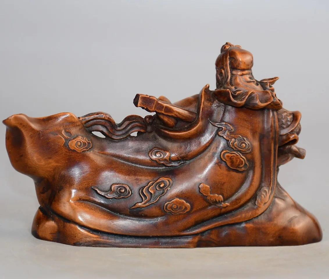 Collection Old Boxwood Cloak backlight Guan Gong sitting statue Guan Yunchang Worship Hall Town house