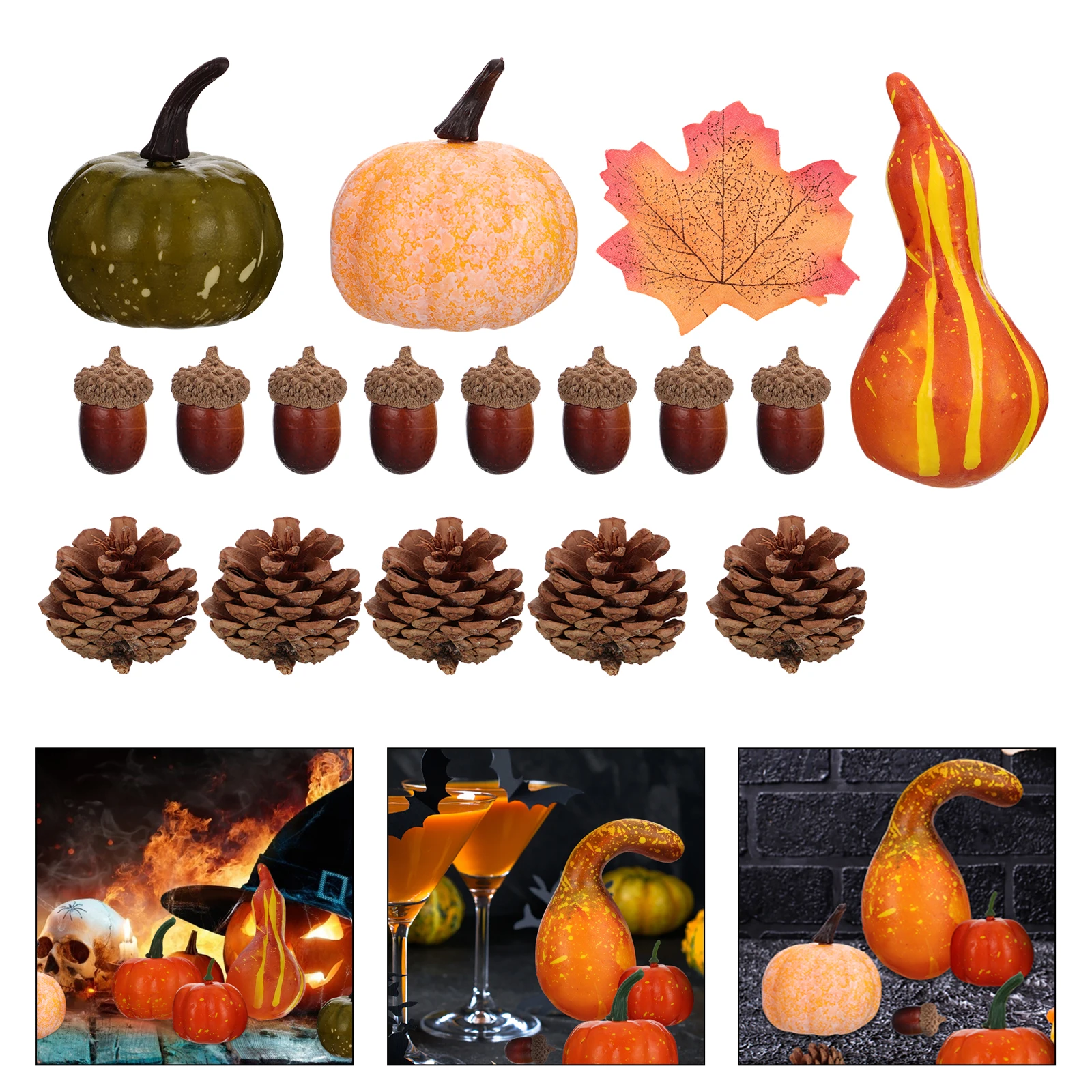

128 Pcs Decorate Artificial Pumpkin Fall Ornaments Patch Decorations Wooden Photography Prop for Halloween