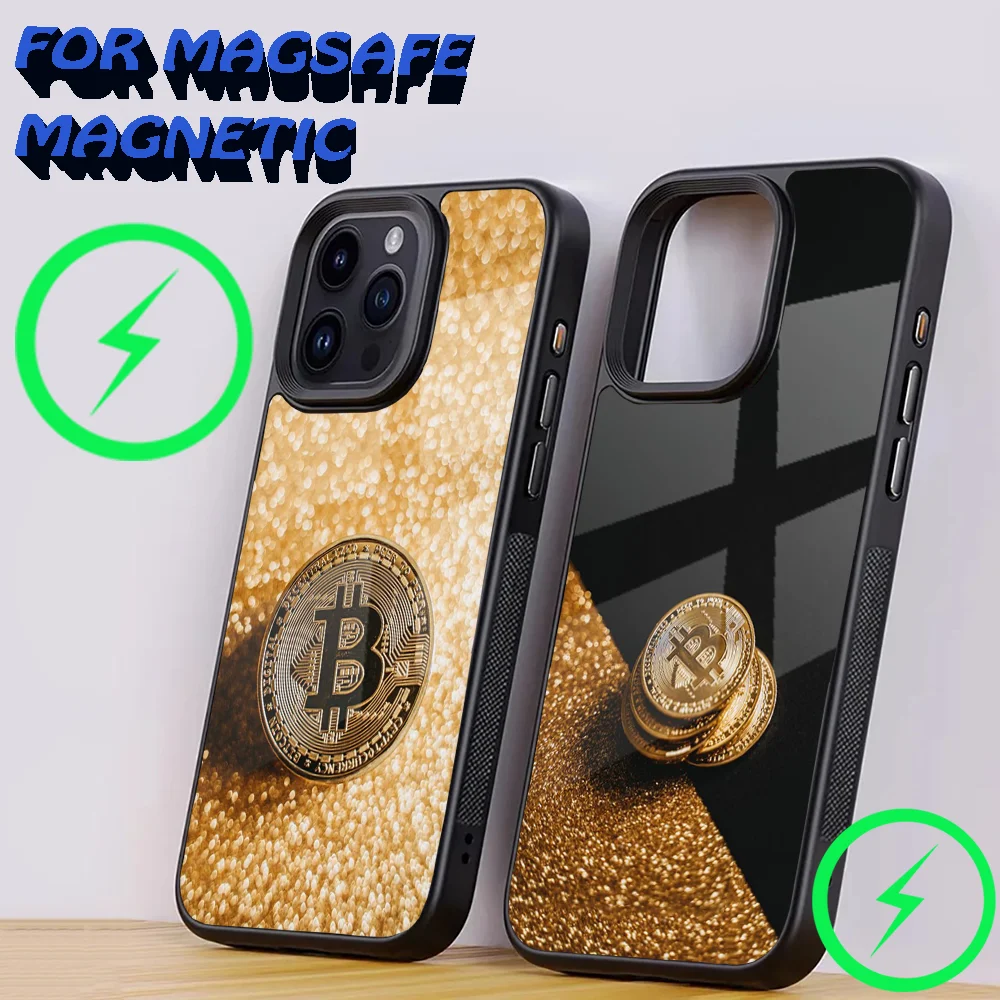 Crypto Currency Bitcoin BTC Phone Case For iPhone 15,14,13,12,11,Plus,Pro,Max Mini Magsafe Magnetic Wireless Charging