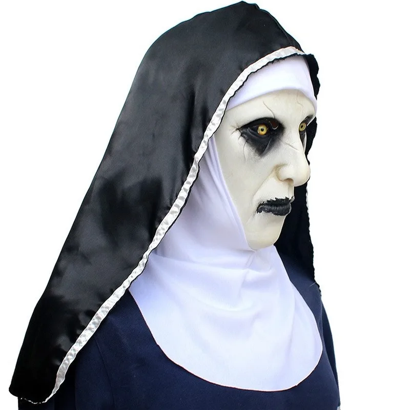

Valak Scary Latex Masks with Headscarf Full Face Helmet Halloween Party Props The Nun Horror Mask Cosplay