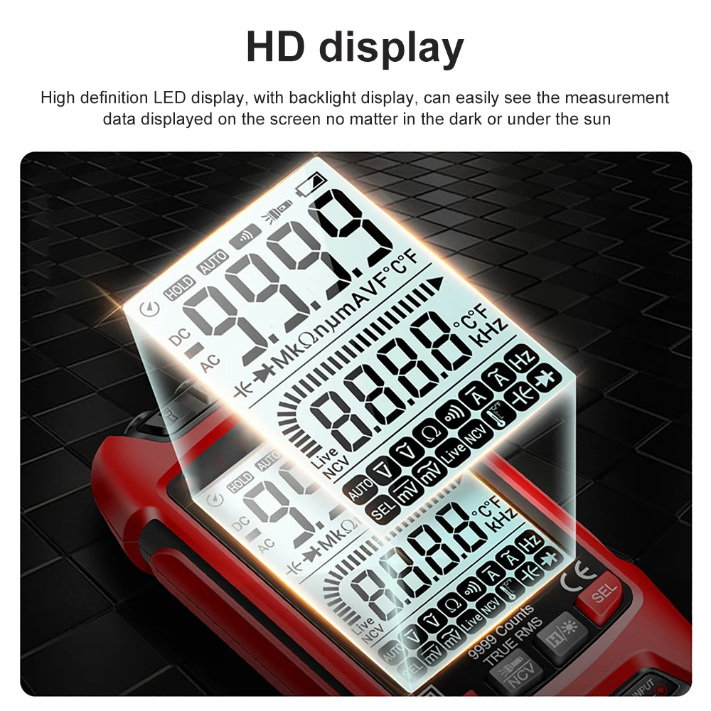 Dm201/dm202 wiederauf lad bares digitales Multimeter-Farb-LCD-Display 9999 zählt Auto Range Ohm meter Cap Ohm Hz Dioden spannungs tester