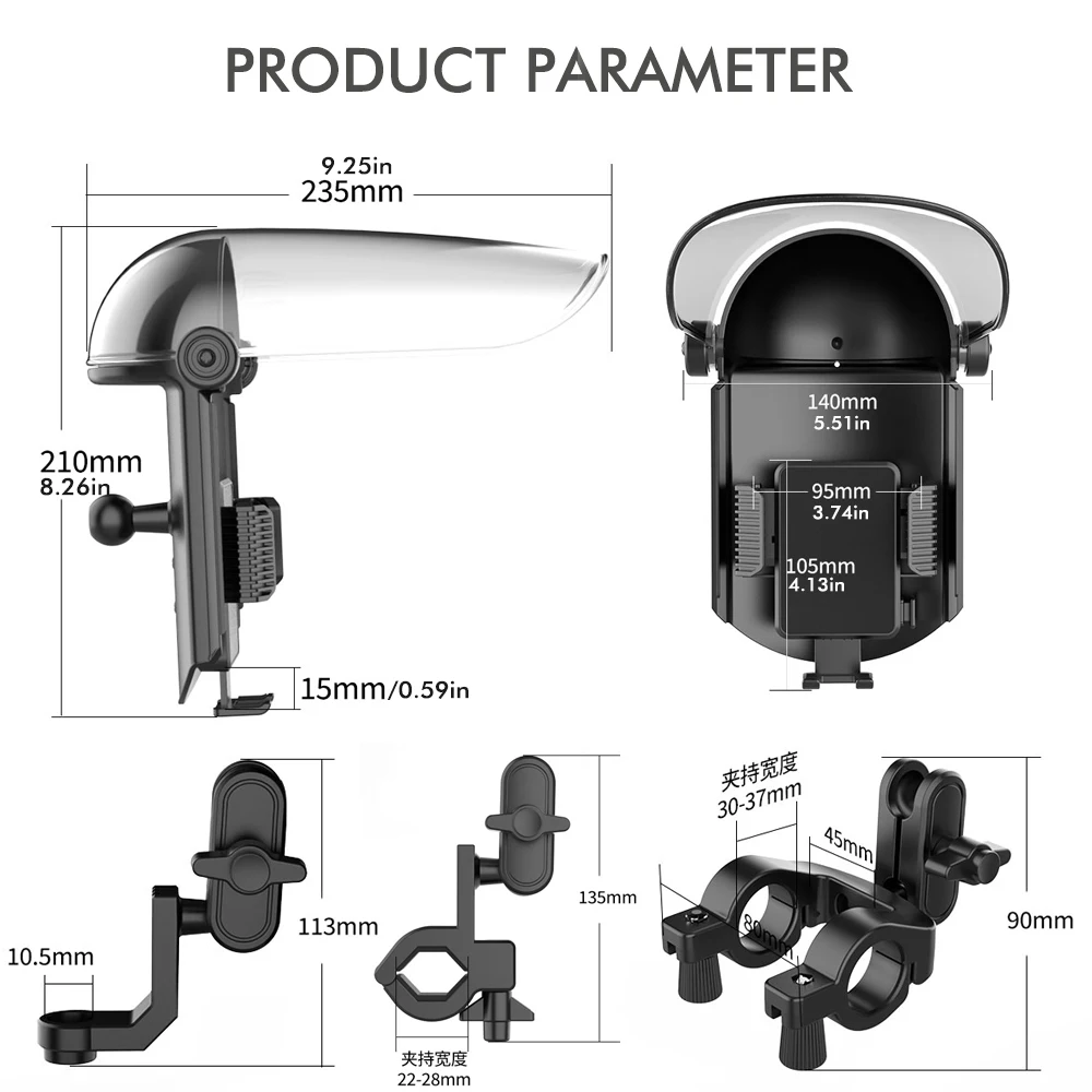 Electric Bike Phone Mount with Sunshade, Rain Protection, UV Protection Delivery Riding Motorcycle Sun Visor Phone Holder - view 6