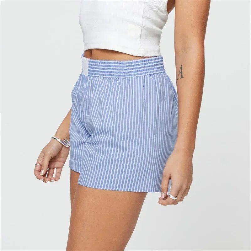 Женские шорты в полоску y2k, эстетичные шорты 1920-х годов с эластичной завышенной талией, повседневные модные брюки, уличная одежда, 2000