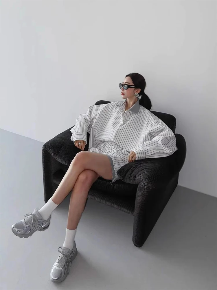 

Шикарный весенний повседневный комплект в полоску с высокой талией, женский ансамбль, хлопковый материал, подходит для детей 8-25 лет