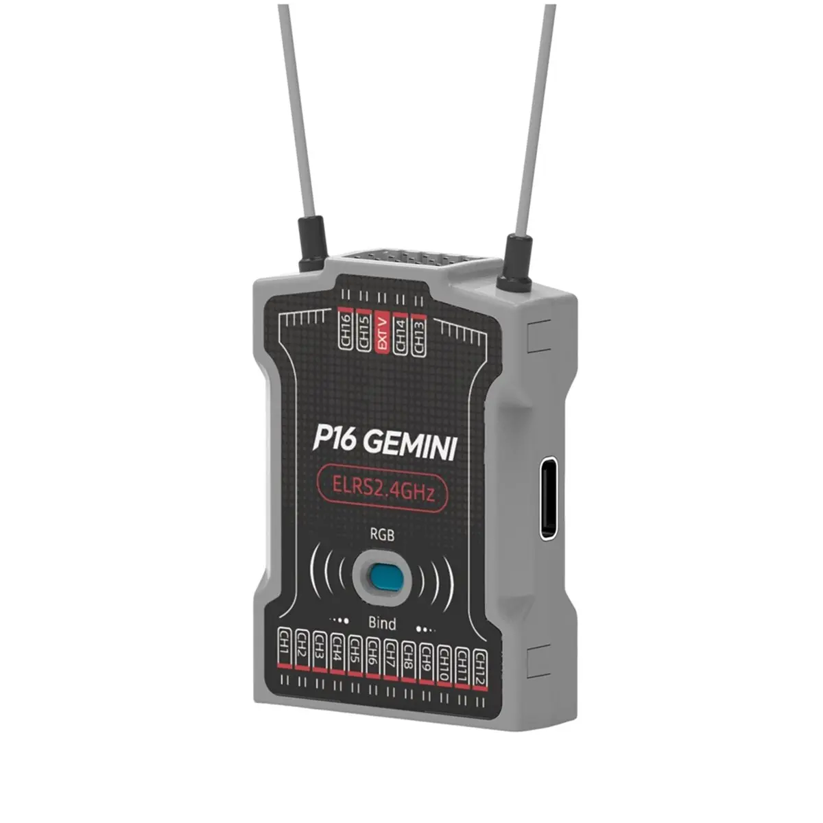 P16 Gemini ELRS 2.4G PWM Receiver 16CH Dual Antenna Dual Reception for Medium Large-Sized Fixed-Wing Aircraft