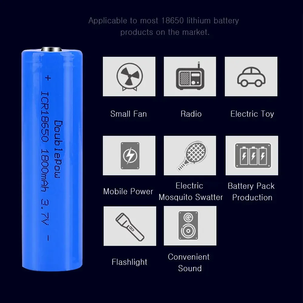 Bateria de íon-lítio 18650 1800mAh 3.7V recarregável para lanterna pequeno ventilador, brinquedo, rádio, alto-falante Bluetooth Doublepow de alta qualidade