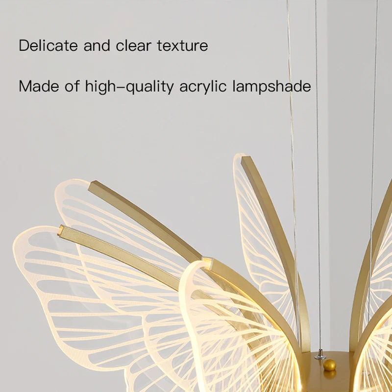 Nordic 3/6/8/10 LED Pendant Light Living Room Bedroom Dining Room Kitchen Butterfly Ceiling Chandelier Iron Acrylic Hanging Lamp