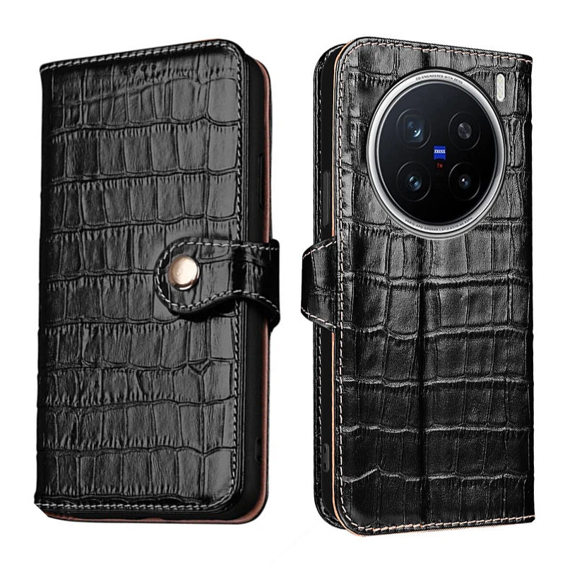 

Чехол-кошелек с текстурой крокодила из натуральной кожи для VIVO X200 X100 X100s Pro Mini Ultra Filp, противоударный чехол с магнитной кожей